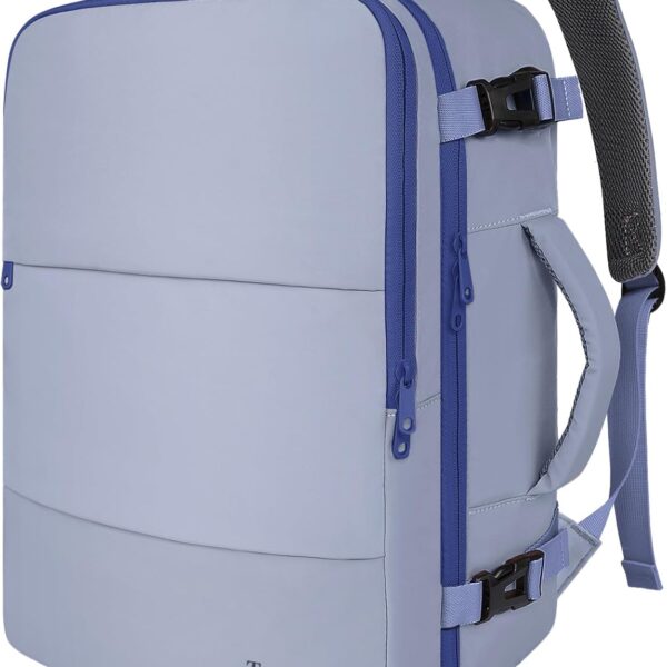 Taygeer Large Travel Backpack for Men Women, 35L Carry On Backpack Airline Approved, Personal Item Travel Bag with Water Bottle Pocket & Shoe Compartment, Laptop Backpack for Gym Hiking, Gray Blue