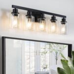 5-Light Black Bathroom Vanity Light, Modern Vanity Lighting Fixture for Bathroom, 31" Matte Light Fixture, Wall Sconces with Clear Glass Shade, Black Bathroom Wall Light Over Mirror