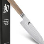 Shun Classic Blonde 7" Santoku Knife, Handcrafted Japanese All Purpose Knife, VG-MAX Core with Damascus Stainless Steel Cladding, Pakkawood Handle, Versatile Japanese Cutting Tool