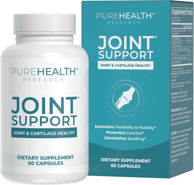 PUREHEALTH RESEARCH Joint Support NEM Eggshell Membrane with Boswellia Extract, Calcium & Turmeric, 60 Capsules