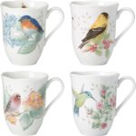 Lenox Coffee Mug Set, Butterfly Meadow Flutter 4-Piece Mugs, Service For 4, 12 Ounce Mug, Chip Resistant White Porcelain, Microwave And Dishwasher Safe, Ceramic Mugs, Coffee Cups (Assorted, 4 Piece)
