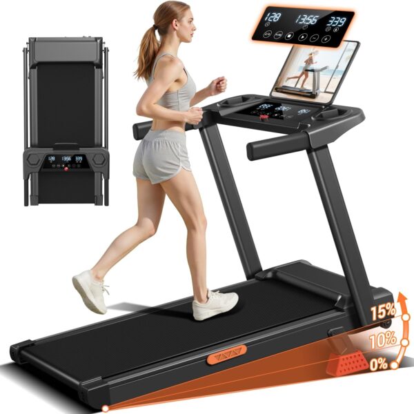 16% Incline Treadmill with Handle, 3-in-1 Portable Treadmills for Home and Office, Foldable Treadmills with 300 Lbs Weight Capacity, 3.0HP Quiet Walking Pad Treadmill, Three Screen