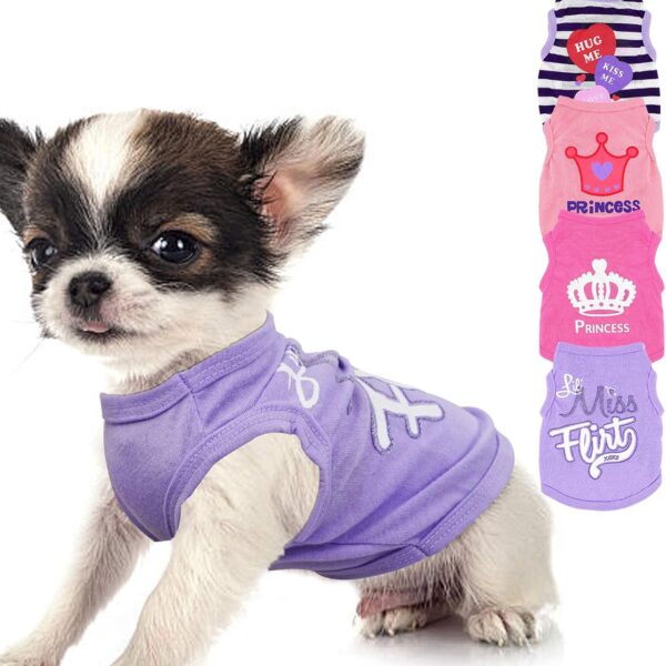 4 Pieces Dog Clothes for Small Dogs Girl Soft Puppy Shirt Cute Chihuahua Teacup Dog Clothes Female Dog Shirts Breathable Pet Clothing Pink Girl Doggie Clothes (XX-Small)
