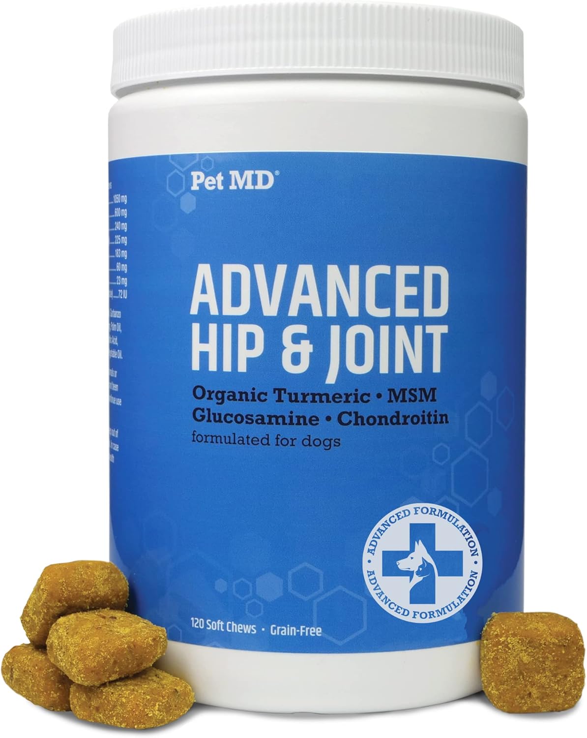 Pet MD Glucosamine for Dogs | Dog Joint Supplement with Glucosamine, Chondroitin & MSM - Inflammatory Pain Relief Chews for Hip & Joints - Bacon Flavored - Includes Yucca & Turmeric - 120 Ct Pet MD Glucosamine for Dogs | Dog Joint Supplement with Glucosamine, Chondroitin & MSM - Inflammatory Pain Relief Chews for Hip & Joints - Bacon Flavored - Includes Yucca & Turmeric - 120 Ct