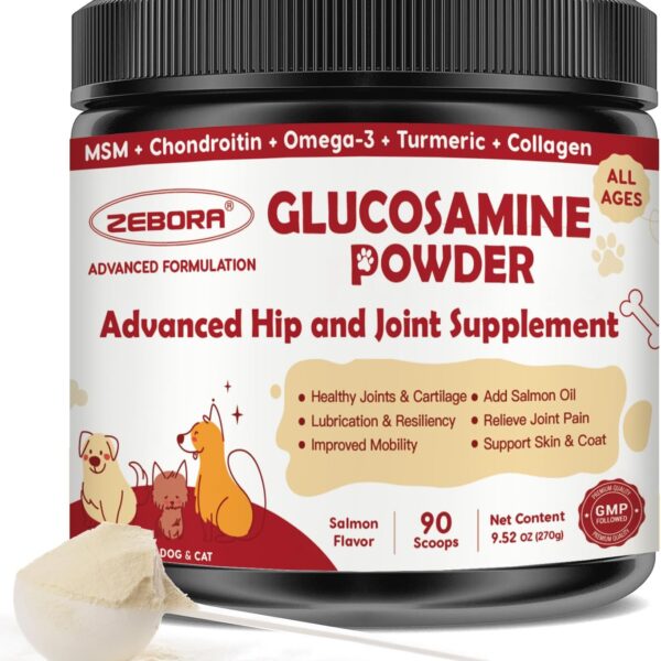 ZEBORA Glucosamine for Dogs - Joint Supplement for Dogs - Glucosamine Chondroitin, MSM, Omega-3, Collagen, Dog Hip and Joint Pain Relief, Support Mobility, Cartilage for Small & Large Breeds, 270g
