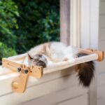 CHEERHOME PETS Cat Window Perch with Washable Bolster, Fluffy Cats Hammock Bed for Window, Adjust Wooden Seat for Kitten Bedside Windowsill, Wooden Cats Furniture(Medium White)