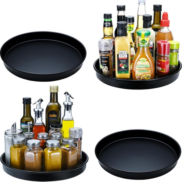Amolliar Lazy Susan Organizer, Non-Skid Metal Rotating Turntable for Cabinet, Kitchen, Fridge, Pantry Storage, Spice Rack Condiment, Tray for Household Purpose, Under Sink Organizer, 10" 4 Pack Black
