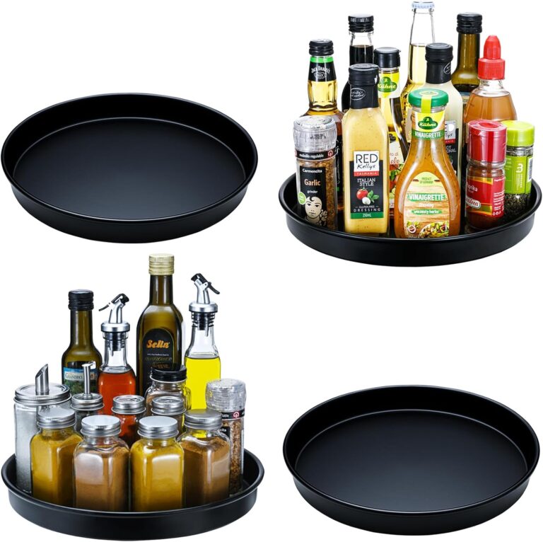 Amolliar Lazy Susan Organizer, Non-Skid Metal Rotating Turntable for Cabinet, Kitchen, Fridge, Pantry Storage, Spice Rack Condiment, Tray for Household Purpose, Under Sink Organizer, 10" 4 Pack Black