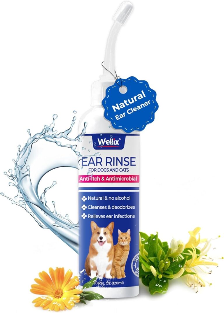 Wellix 120ml Ear Cleaner for Dog & Cat - Ear Infection Treatment Without Irritation - Dog Ear Wash for Itch Relief & Soothing Inflammation - Ear Wax, Powder and Odor Removal Drops
