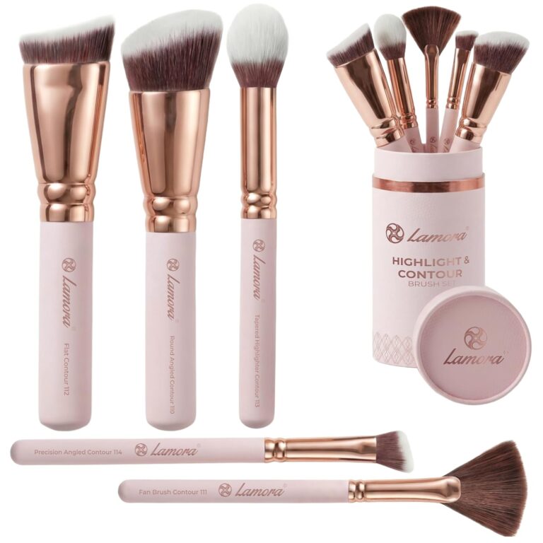 Pro Face Contour Brush Set - Synthetic Contouring Sculpting and Highlighting Kit - Cream Blush Powder Flat Nose Cheek Round Small Angled Fan Tapered Precision Kabuki Foundation Makeup Brushes