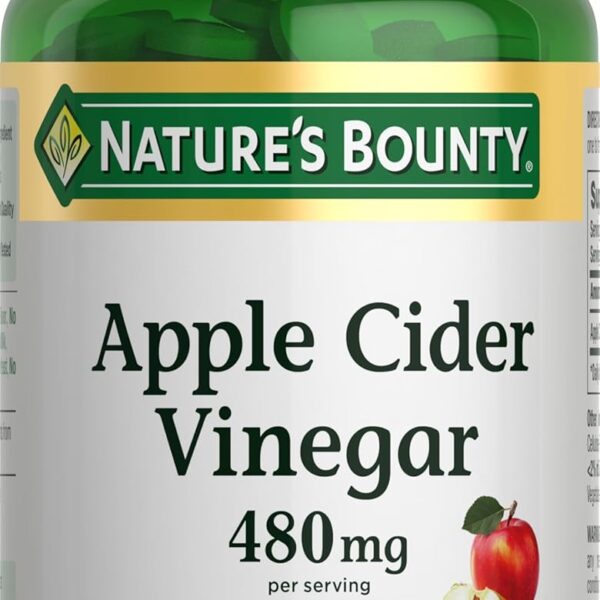Nature's Bounty Apple Cider Vinegar 480mg Pills, Vegetarian Supplement Plant Based, 200 Tablets
