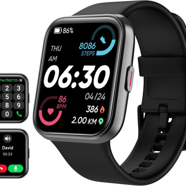 Tensky Smart Watch for Men/Women Android & iPhone, Alexa Built-in, 1.8" Touch Screen Fitness Tracker with Answer/Make Calls, 3ATM Waterproof Heart Rate/Sleep/SpO2 Monitor, Pedometer, 100+ Sport Modes