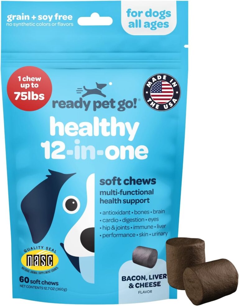 12-in-1 Complete Multivitamin for Dogs | Dog Multivitamin Chewable with Glucosamine Chondroitin & Digestive Probiotics for Dogs of All Ages and Sizes | NASC Certified & Made in The USA | 60 Chews