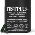 TESTPLUS+ 1,450mg 8-in-1 Testosterone Support for Men - High Strength Tongkat Ali, Fadogia Agrestis, Turkestanica & Tribulus - Natural Performance, Energy & Muscle Growth Formula (60 Capsules)