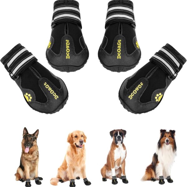DcOaGt Dog Shoes for Large Dogs, Waterproof Anti-Slip Dog Boots & Paw Protectors for Summer Hot Pavement Winter Snow, Breathable and Reflective Dog Booties for Hiking/Walking/Outdoor/Floor