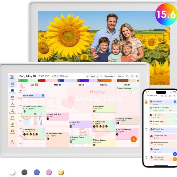 Westsee 15.6" Digital Calendar Frame Interactive Touchscreen Eletronic Calendars, Smart Family Planner for Schedule, Photo Display, Meals, Chore Chart & Tasks, Wall & Desk Mountable (White)