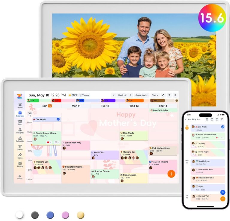 Westsee 15.6" Digital Calendar Frame  Interactive Touchscreen Eletronic Calendars, Smart Family Planner for Schedule, Photo Display, Meals, Chore Chart & Tasks, Wall & Desk Mountable (White)
