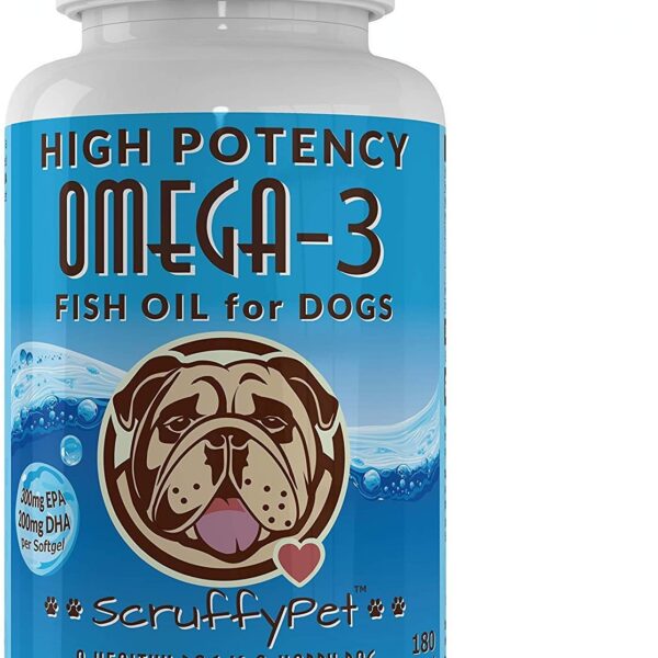Pure Omega 3 Wild Fish Oil for Dogs with Vitamin E - Highest EPA & DHA Softgels Available (1000mg) 180ct