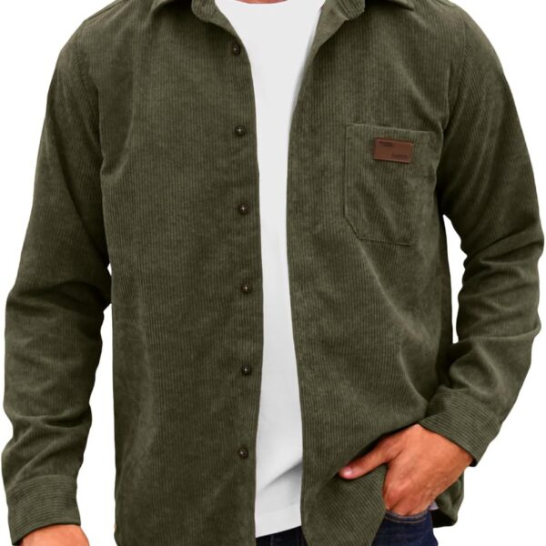 Comdecevis Mens Corduroy Shirts Jacket Button Down Long Sleeve Work Shirts Shackets with Pocket