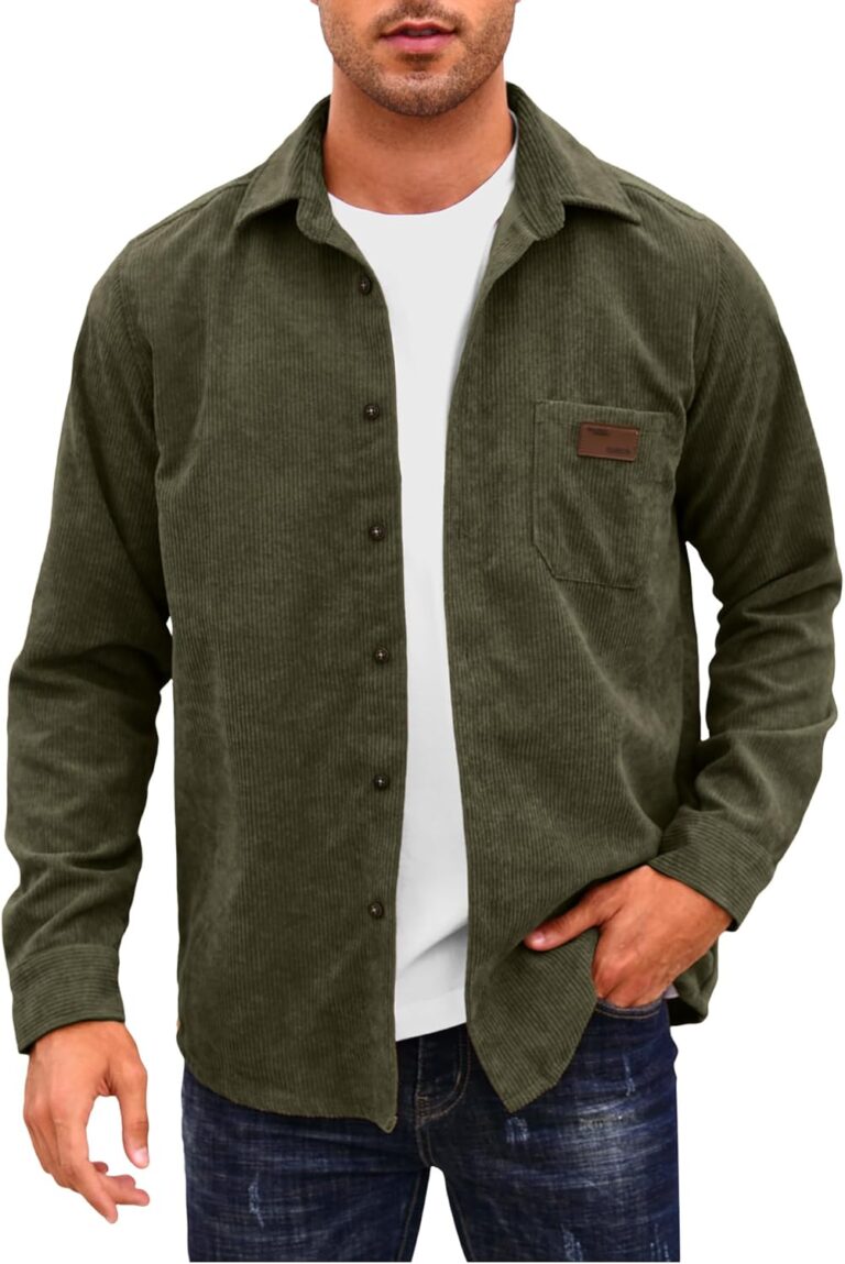 Comdecevis Mens Corduroy Shirts Jacket Button Down Long Sleeve Work Shirts Shackets with Pocket