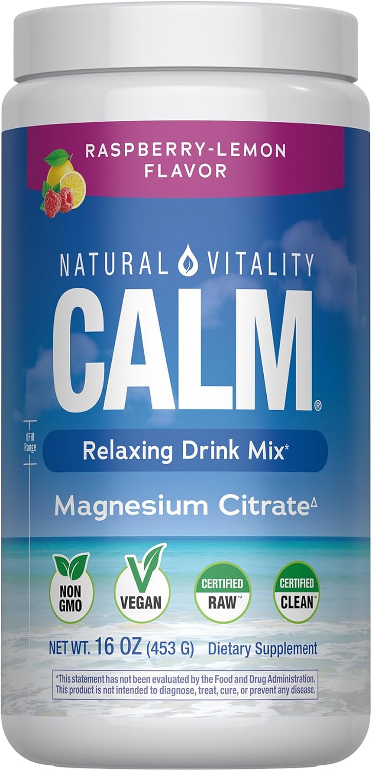 Natural Vitality Calm Magnesium 16oz Powder | Raspberry Lemon Flavored Supplement | Non-GMO, Vegan & Gluten Free Formula