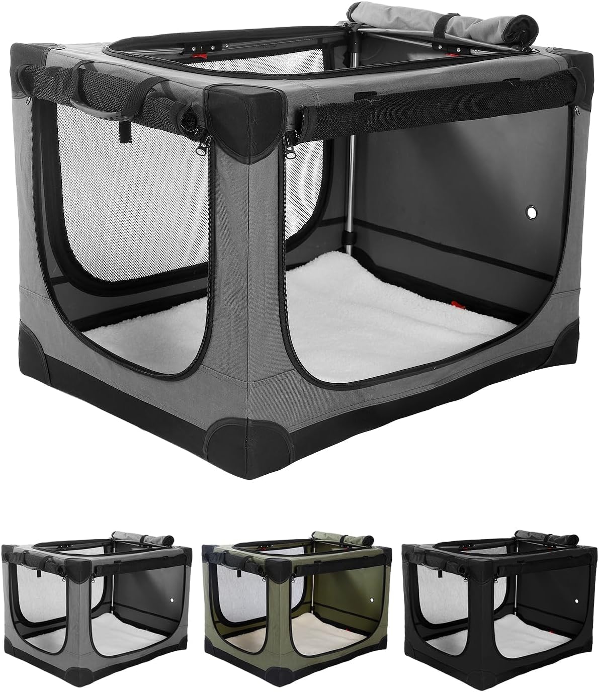 30 Inch Collapsible Travel Dog Crate for Medium Large Dogs, Portable Dog Crate 4-Door Foldable Soft Kennel with Durable Mesh Windows for Indoor & Outdoor Travel, with Storage Bag,Grey 30 Inch Collapsible Travel Dog Crate for Medium Large Dogs, Portable Dog Crate 4-Door Foldable Soft Kennel with Durable Mesh Windows for Indoor & Outdoor Travel, with Storage Bag,Grey