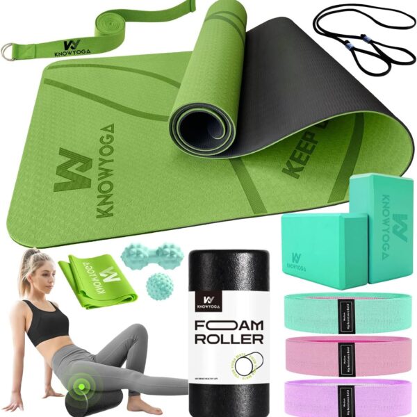Yoga Starter Kit 12 in 1 - Yoga Set Include Yoga Mat, Foam Roller, 4 Resistance Bands, Yoga Blocks 2 Pack with Strap, 2 Peanut Massage Balls, Yoga kit and Sets for Beginners