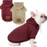 2 Pack Dog Hoodie Sweaters for Small Medium Dogs Warm Dog Clothes for Large Dogs Soft Waffle-Like Laminated Sweatshirt Bulldog (Brown+Wine Red, M (Back: 15.5",Chest: 21.6", Neck: 13"))