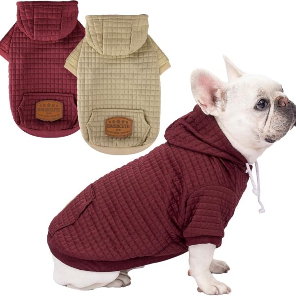 2 Pack Dog Hoodie Sweaters for Small Medium Dogs Warm Dog Clothes for Large Dogs Soft Waffle-Like Laminated Sweatshirt Bulldog (Brown+Wine Red, M (Back: 15.5",Chest: 21.6", Neck: 13"))