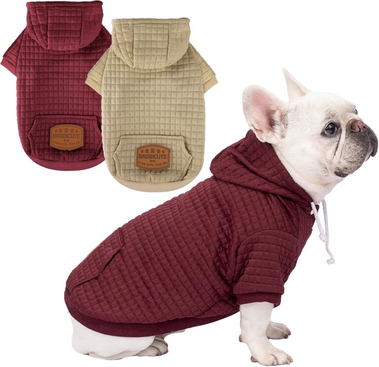 2 Pack Dog Hoodie Sweaters for Small Medium Dogs Warm Dog Clothes for Large Dogs Soft Waffle-Like Laminated Sweatshirt Bulldog (Brown+Wine Red, M (Back: 15.5",Chest: 21.6", Neck: 13"))