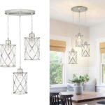 Brushed Nickel Dining Room Chandelier Light Fixture, 3-Light Pendant Lighting with Clear Glass, Modern Kitchen Island Cluster Hanging Pendant Lights for Sink, CH9176BN3