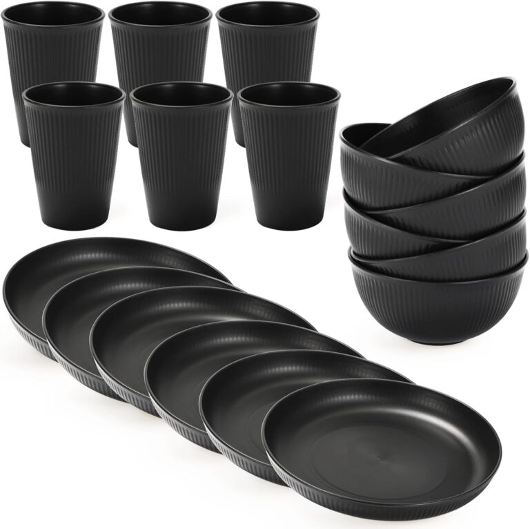18PCS Wheat Straw Dinnerware Sets Unbreakable Dinnerware Sets Reusable Cups Plates and Bowls Sets Microwave for Kitchen Travel Camping