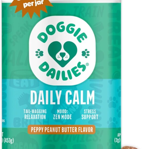 Doggie Dailies Calming Chews, Melatonin & Chamomile for Stress Relief, Relaxation & Anxiety (Peanut Butter, 225 Soft Chews)