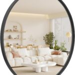 Black Round Wall Mirror 42 inch for Entryways, Washrooms, Living Rooms