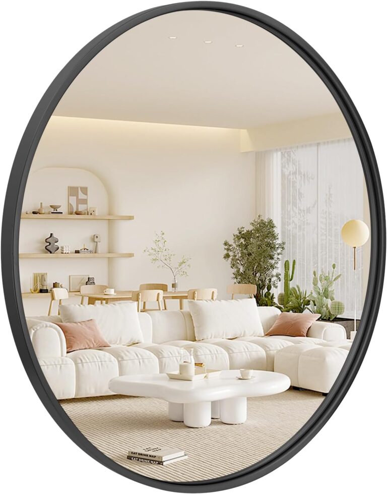 Black Round Wall Mirror 42 inch for Entryways, Washrooms, Living Rooms