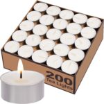 Tea Lights Candles Bulk - 200 Pack, 4.5+ Hours Fully Burns Tealight Candles Unscented Smokeless Bright Flame Tealights for Home, Sabbath, Weddings, Christmas & Halloween Decor, White