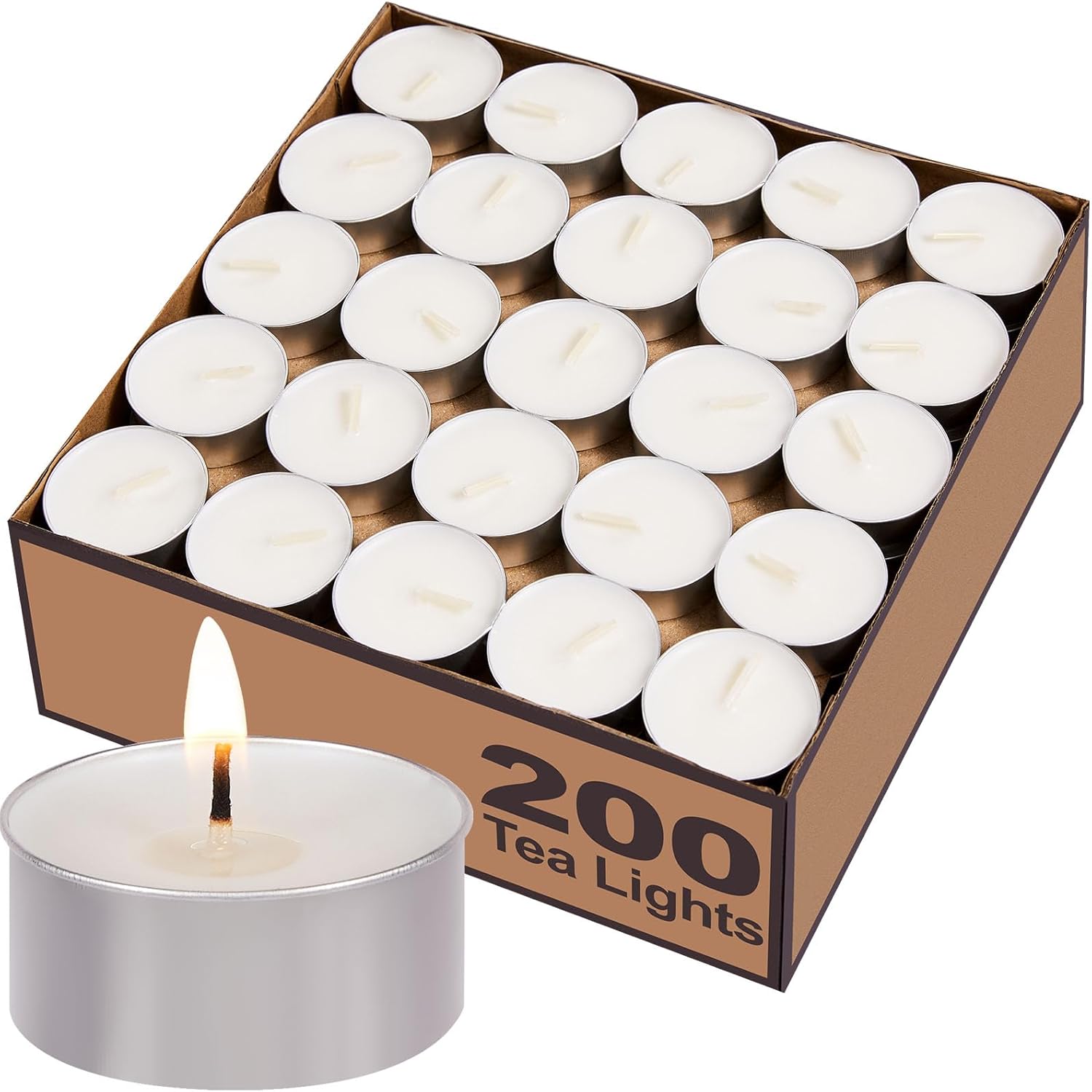 Tea Lights Candles Bulk - 200 Pack, 4.5+ Hours Fully Burns Tealight Candles Unscented Smokeless Bright Flame Tealights for Home, Sabbath, Weddings, Christmas & Halloween Decor, White Tea Lights Candles Bulk - 200 Pack, 4.5+ Hours Fully Burns Tealight Candles Unscented Smokeless Bright Flame Tealights for Home, Sabbath, Weddings, Christmas & Halloween Decor, White