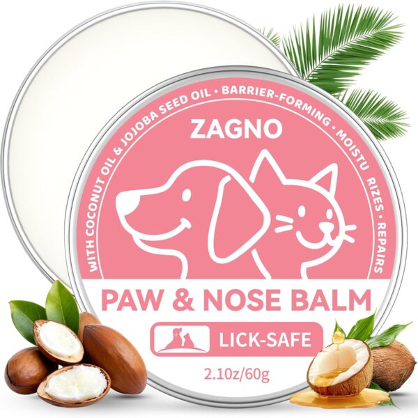 All-Natural Lick-Safe Dog Paw Balm With Coconut Oil |Fast Repair & Nourishment for Irritated Paw Pads & Nose | Cat Wax & Cream, Suitable for Dry, Cracked, and Irritated Noses | Hoof Care | 2.1 oz