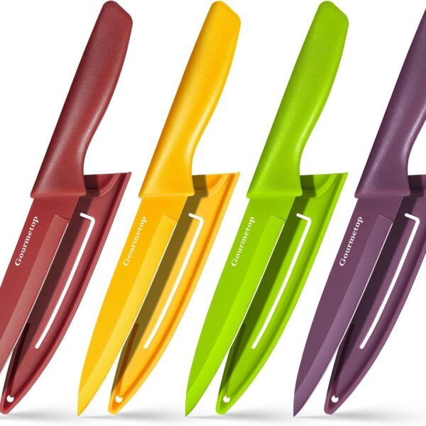 Paring Knife with Cover, Paring Knives Set of 4, 3.8" Paring Knife Set of Premium Stainless Steel, Small Kitchen Knife Set for Fruit and Vegetable, Ergonomic Knife Handles for Versatility