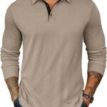 COOFANDY Mens Long Sleeve Polo Shirts Classic Casual Button Polo Tee Lightweight Collared Golf Shirt