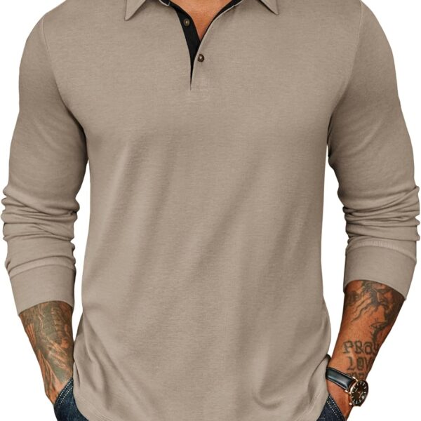 COOFANDY Mens Long Sleeve Polo Shirts Classic Casual Button Polo Tee Lightweight Collared Golf Shirt
