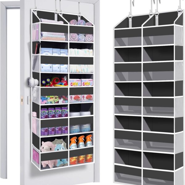 Heavy Duty Over The Door Organizer 5 Tiers, Extra Large Behind Door Storage of 10 Big Front & 10 Mesh Pockets, 80lb Weight Capacity, Hanging Doors Storage Organizer for Closet Bedroom Nursery, Grey