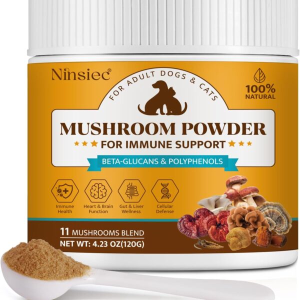 Mushroom Supplement Powder for Dogs & Cats, Turkey Tail Mushroom for Pets, Lipoma for Cats, 11 Organic Mushroom Complex, Partner Guard for Dogs Lumps and Bumps