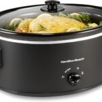 Hamilton Beach 6 Quart Slow Cooker with Space-Saving Folding Handles, 3 Heat Settings, Dishwasher Safe Stoneware Crock and Glass Lid, Black (33664)