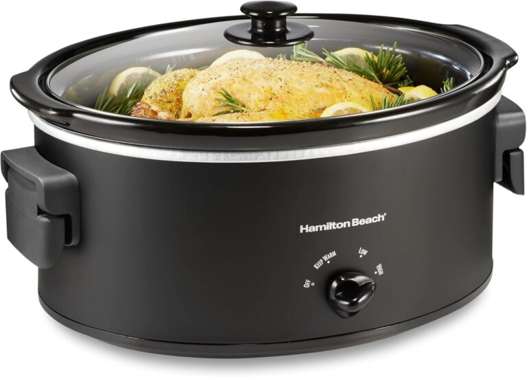 Hamilton Beach 6 Quart Slow Cooker with Space-Saving Folding Handles, 3 Heat Settings, Dishwasher Safe Stoneware Crock and Glass Lid, Black (33664)