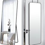 57x20 Door Hanging Full Length Mirror, Floor Stand (Height 5.7ft just Body in1.3ft) Wall Mounted Metal Frame Rectangle Dressing Mirrors for Bedroom Living Room 57 inch Black