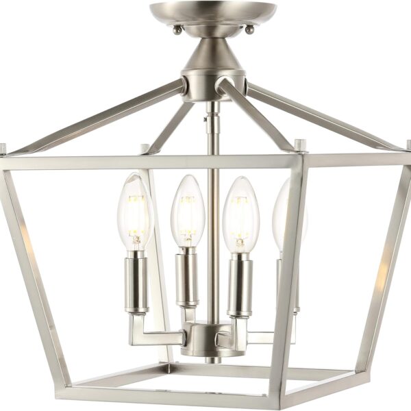 JONATHAN Y 12" Nickel Modern Farmhouse Pagoda 4-Light LED Semi Flush Mount Lantern, Metal Ceiling Light Fixture for Kitchen, Hallway, Entryway, Bedroom, Hardwired (JYL7610D)