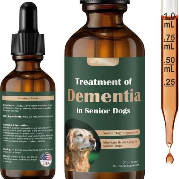 Senior Dog Supplements for Brain Health & Nervous System Support, Mushroom Supplement for Dogs, Dementia Supplement for Calming & Relaxation, Addresses Getting Lost, Social Withdrawal - 59 ML