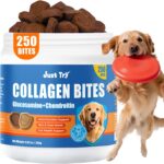 Just Try 250 Count Collagen for Dogs Joint Pain Relief & Itchy Skin Allergy Relief Bites - Hydrolyzed Collagen Crunchy Chews with Glucosamine & Chondroitin for Hip & Joint Support Skin & Coat Health