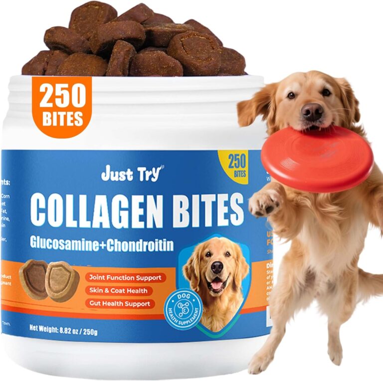 Just Try 250 Count Collagen for Dogs Joint Pain Relief & Itchy Skin Allergy Relief Bites - Hydrolyzed Collagen Crunchy Chews with Glucosamine & Chondroitin for Hip & Joint Support Skin & Coat Health